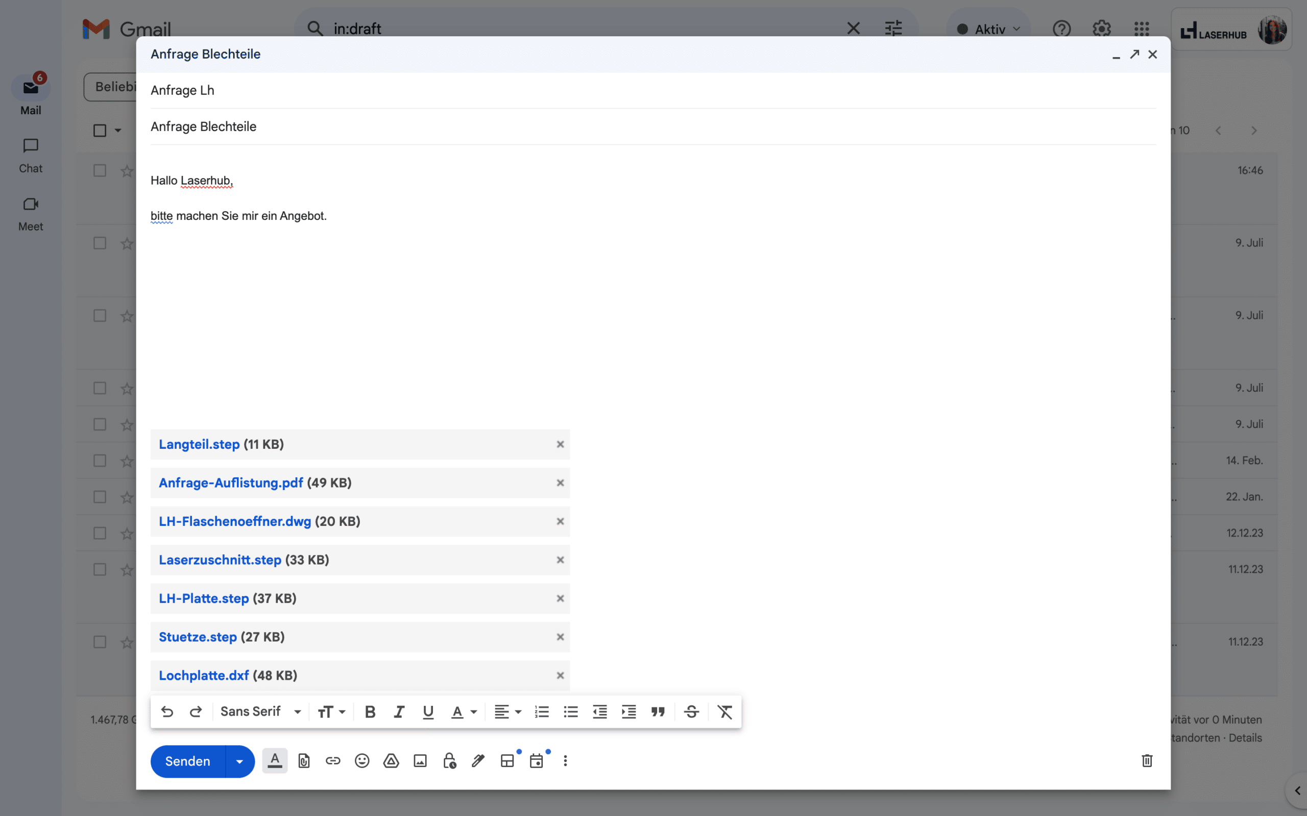 Anfrage abschicken per Email
